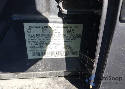 2008 Nissan Altima 2.5 S z USA, uszkodzony, nr VIN 1N4AL21E28N548989